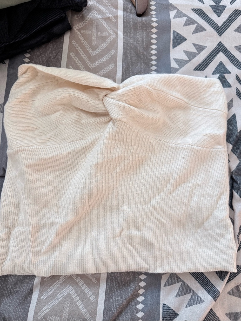Women's Cream Strapless Twist-Front Sweater Top